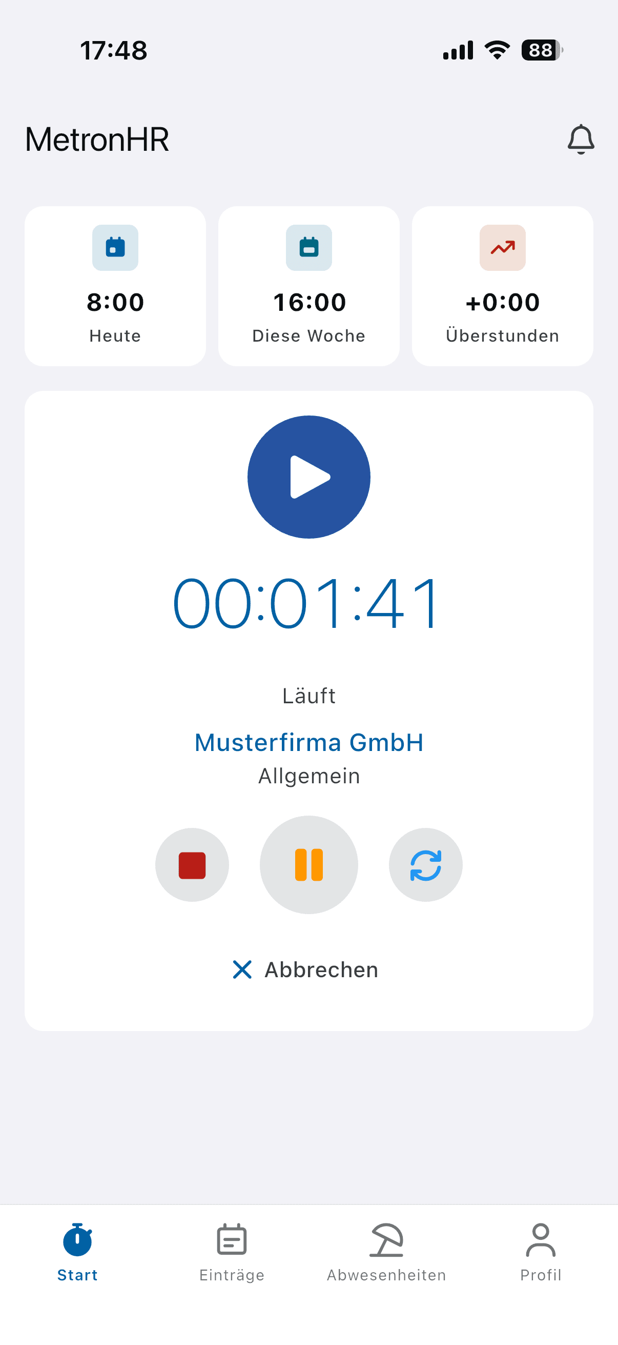 MetronHR App – Live-Stoppuhr