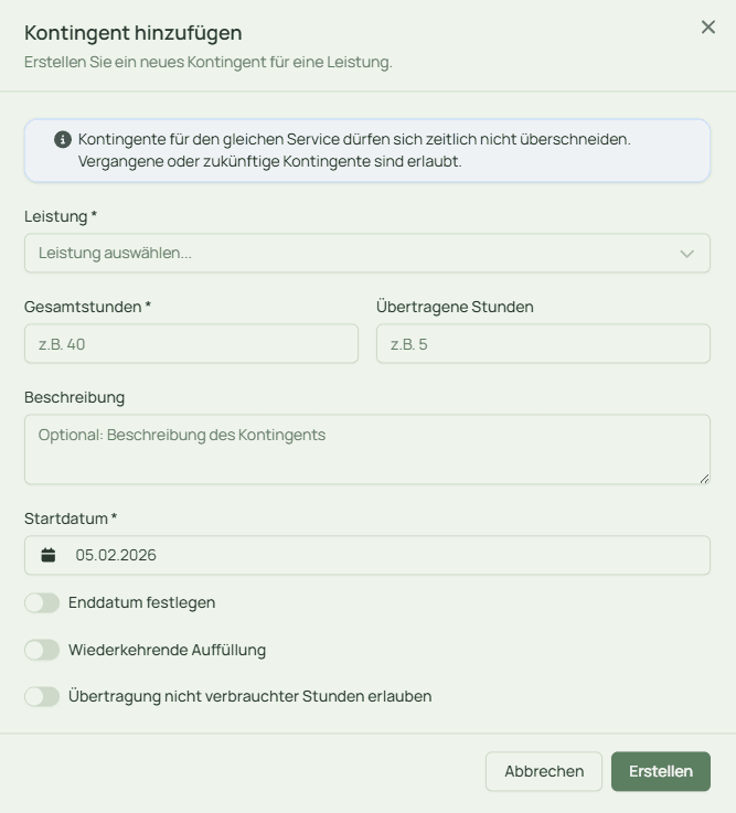 Kontingent-Übersicht