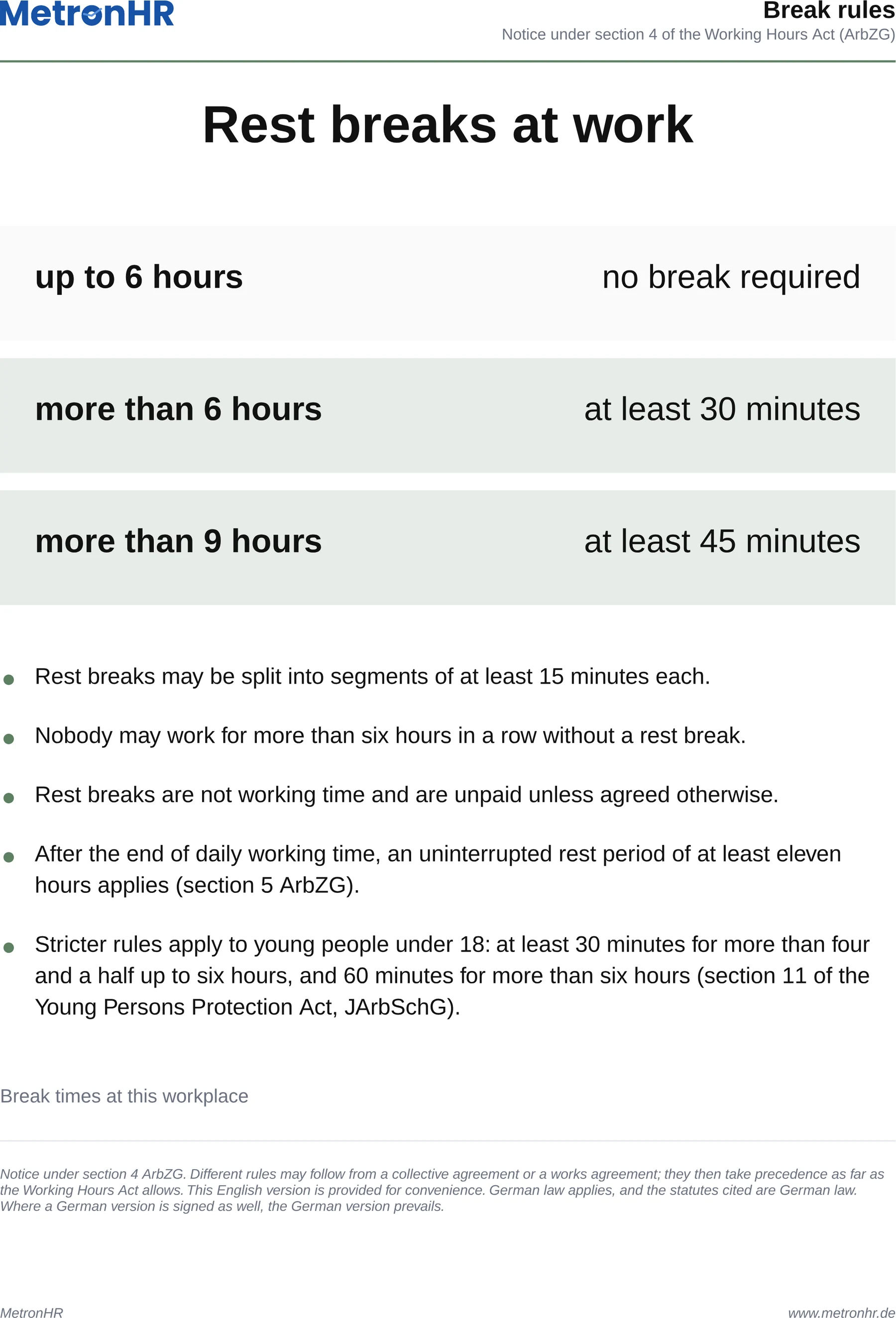 Preview: Notice on break rules under section 4 ArbZG