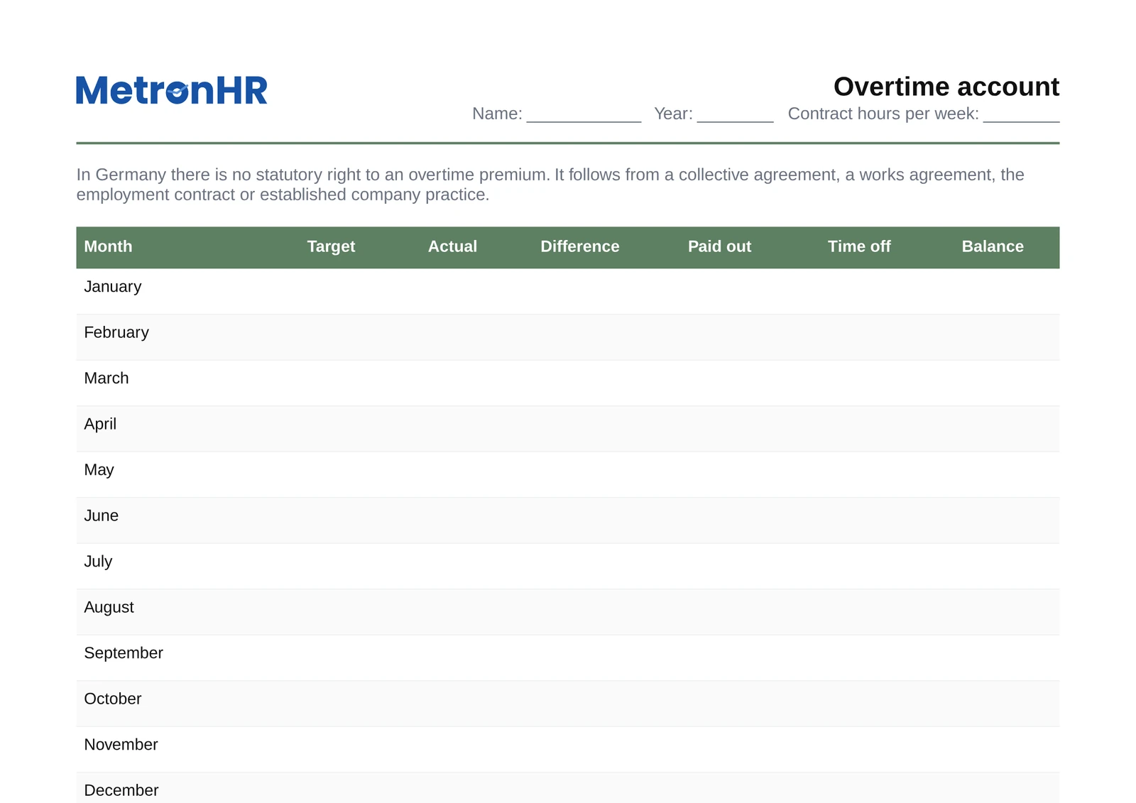 Preview: Overtime account with a time off agreement