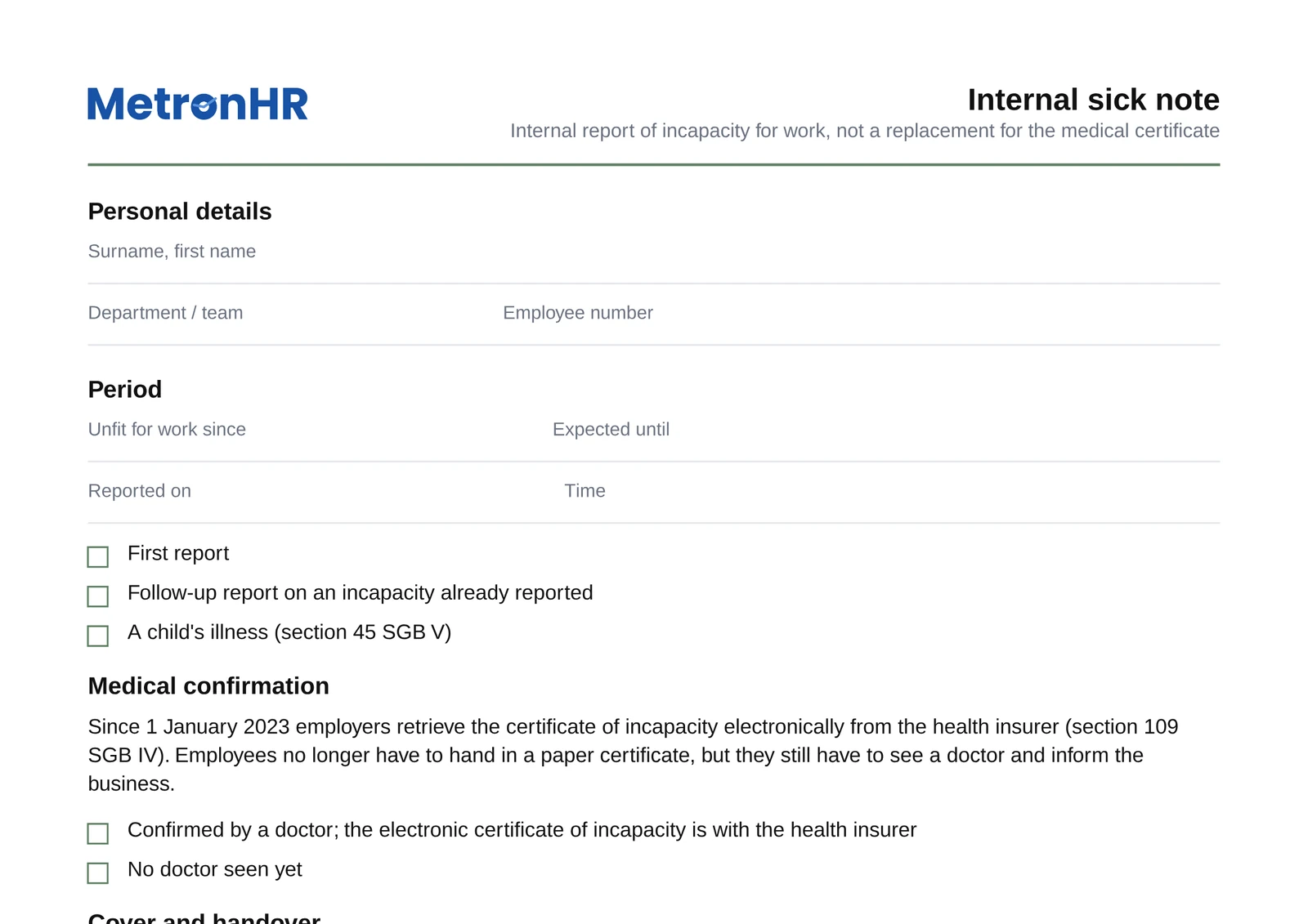 Preview: Internal sick note as a form