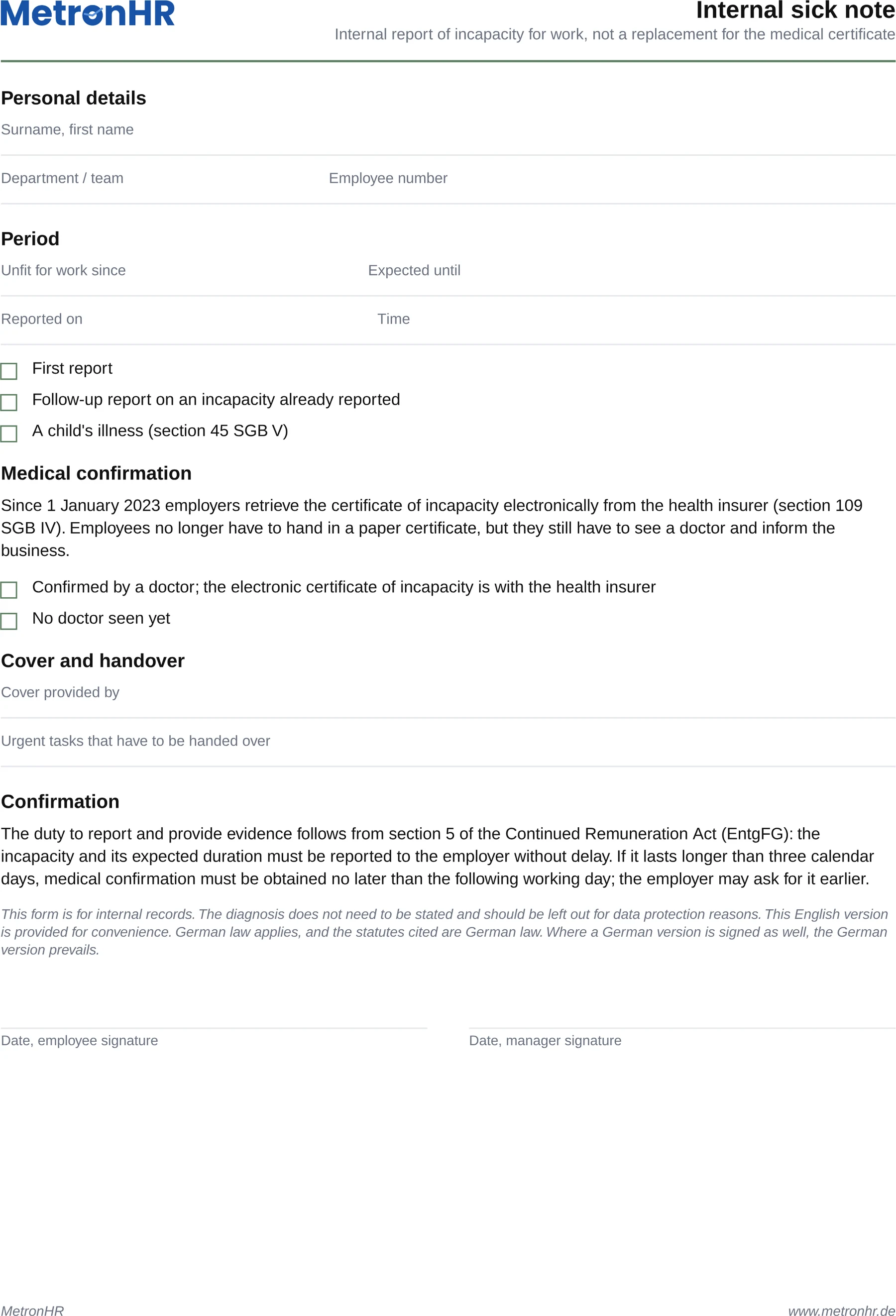 Preview: Internal sick note as a form