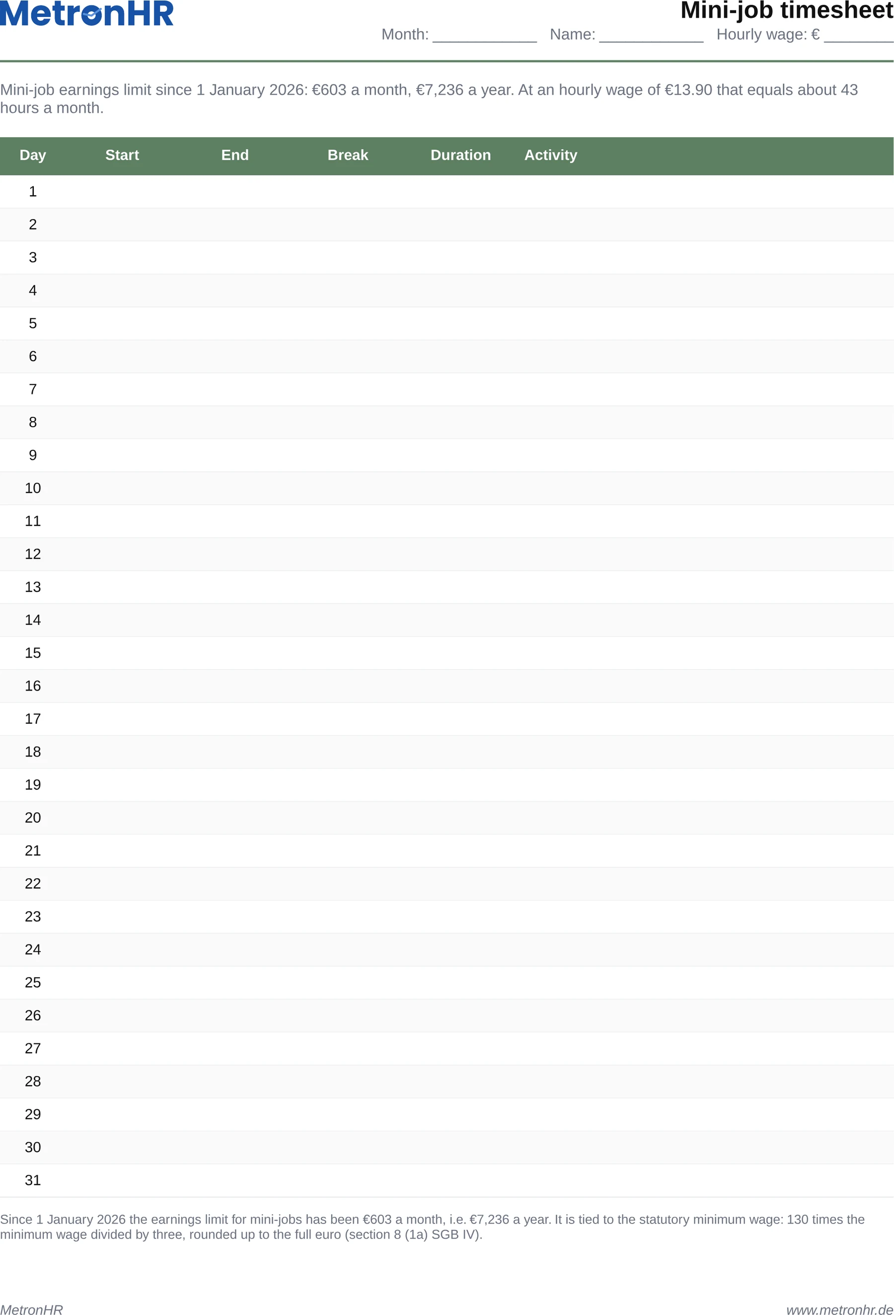 Preview: A timesheet for mini-jobs with earnings monitoring