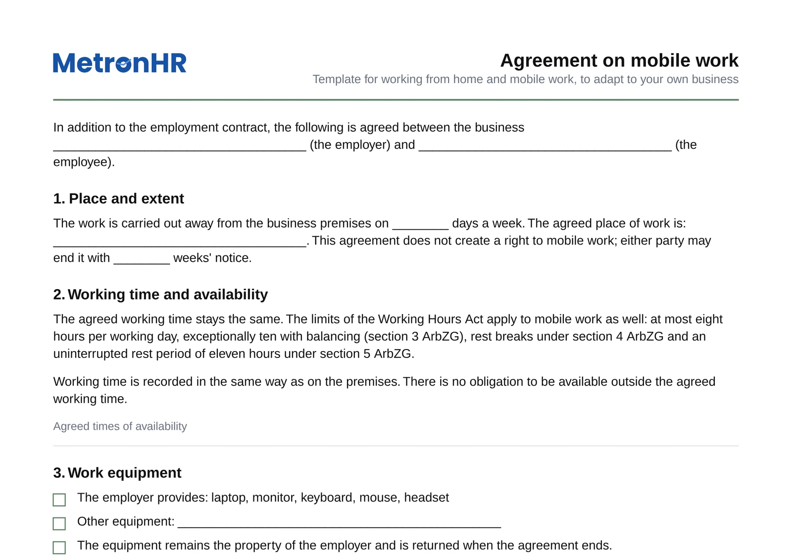 Preview: A sample agreement on mobile working
