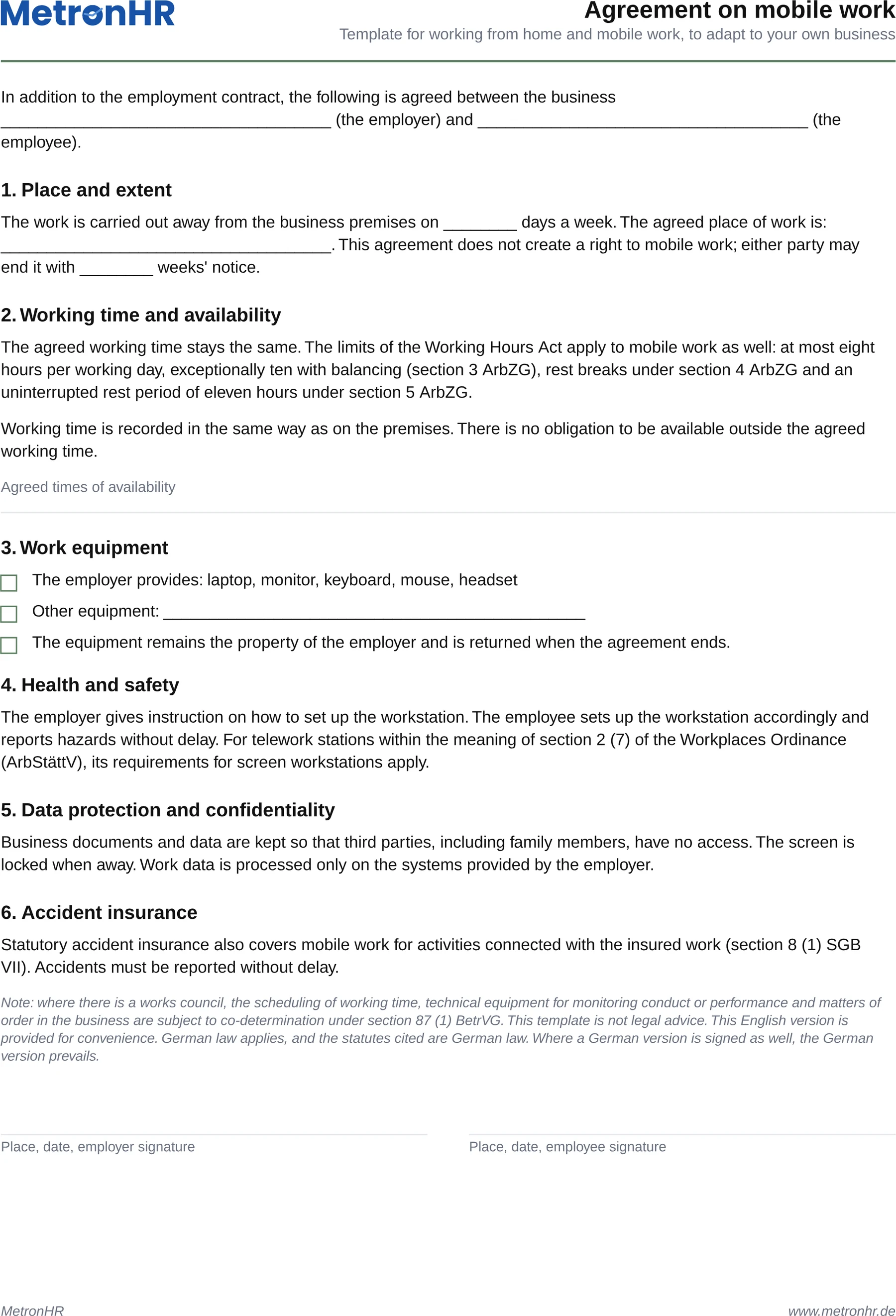 Preview: A sample agreement on mobile working