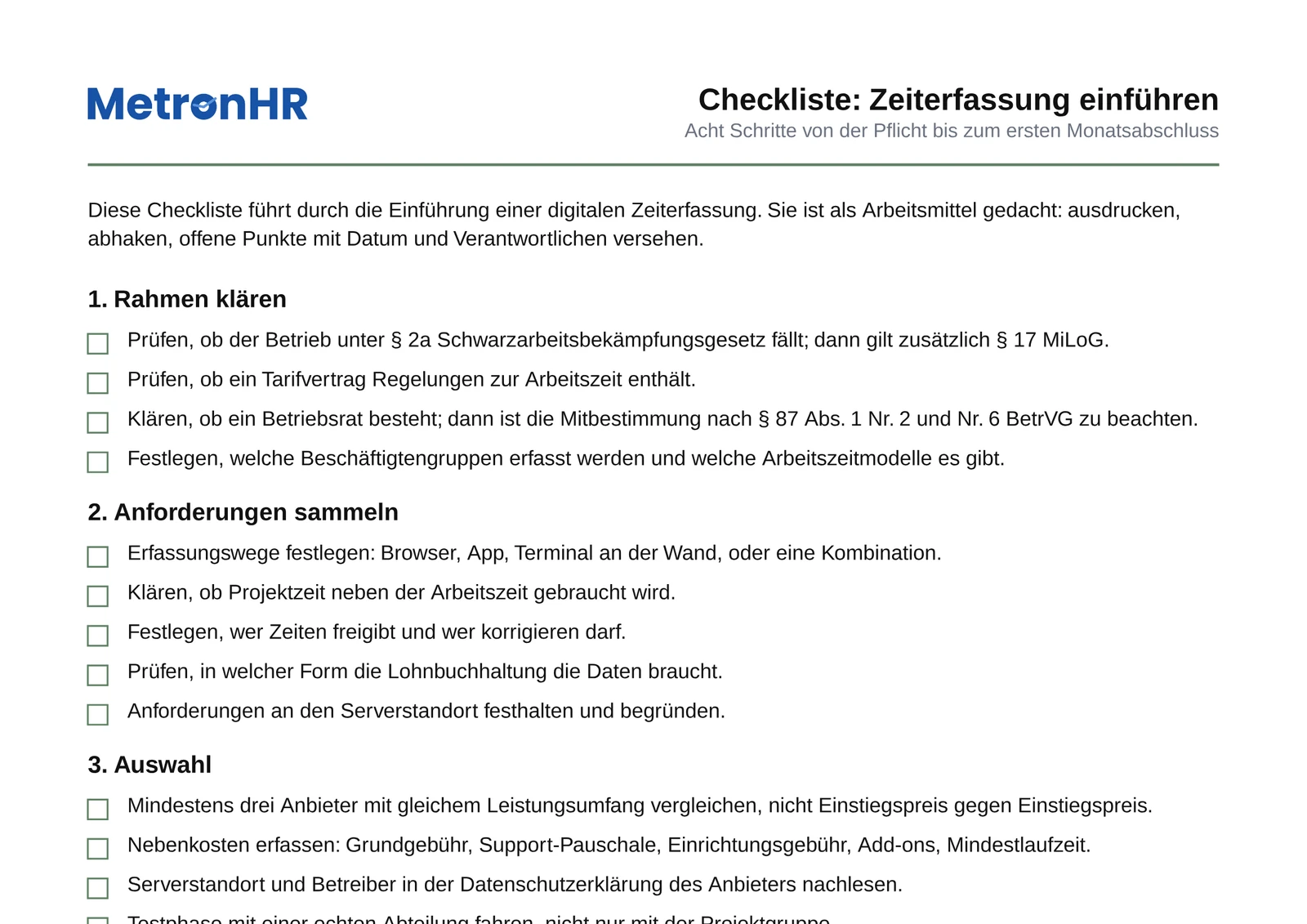 Vorschau: Checkliste: Zeiterfassung einführen