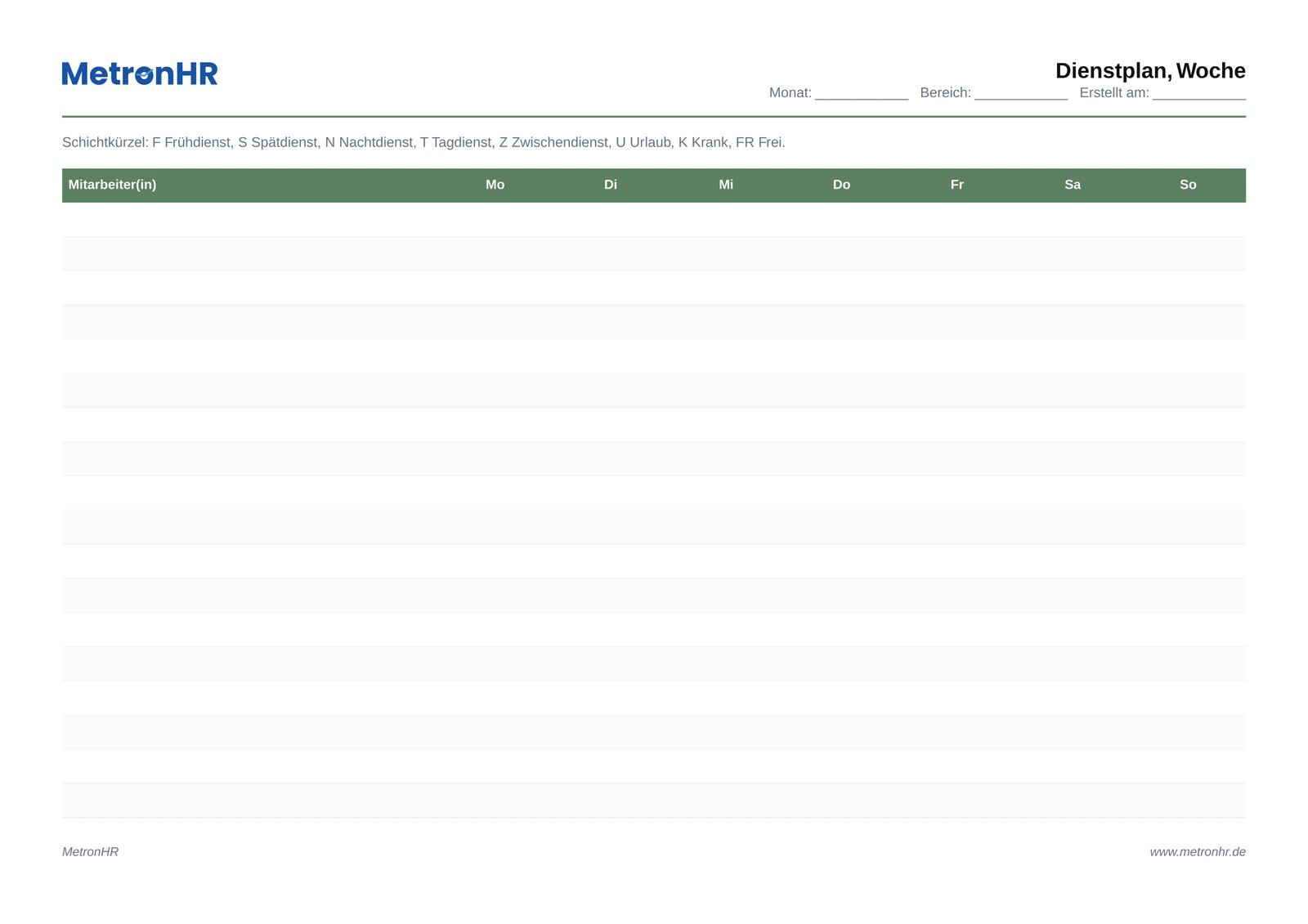 Preview: Monthly duty roster with shift codes