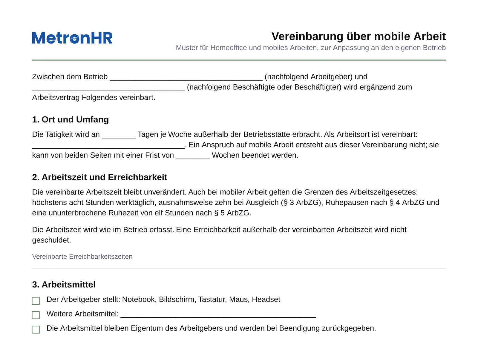 Preview: A sample agreement on mobile working