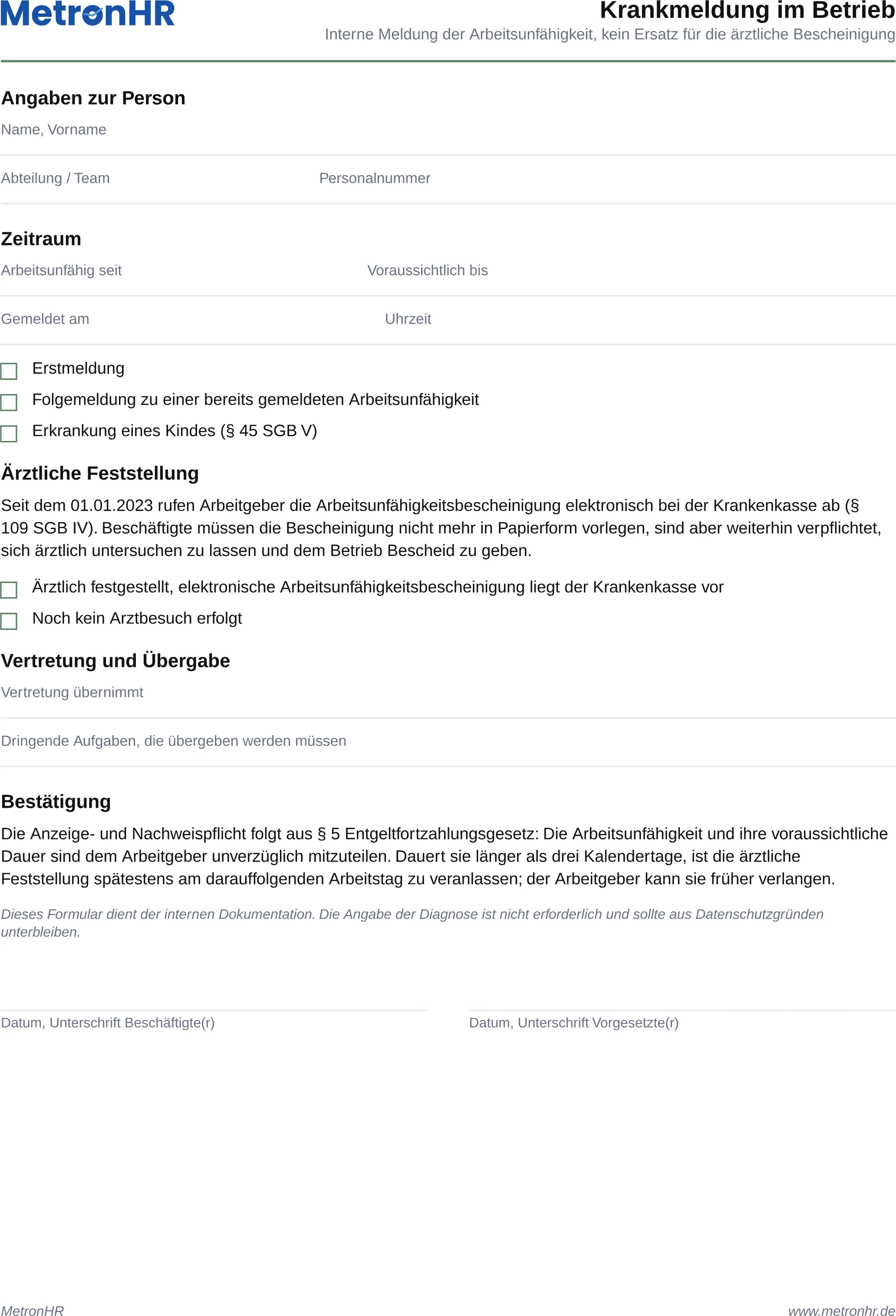 Vorschau: Krankmeldung im Betrieb als Formular