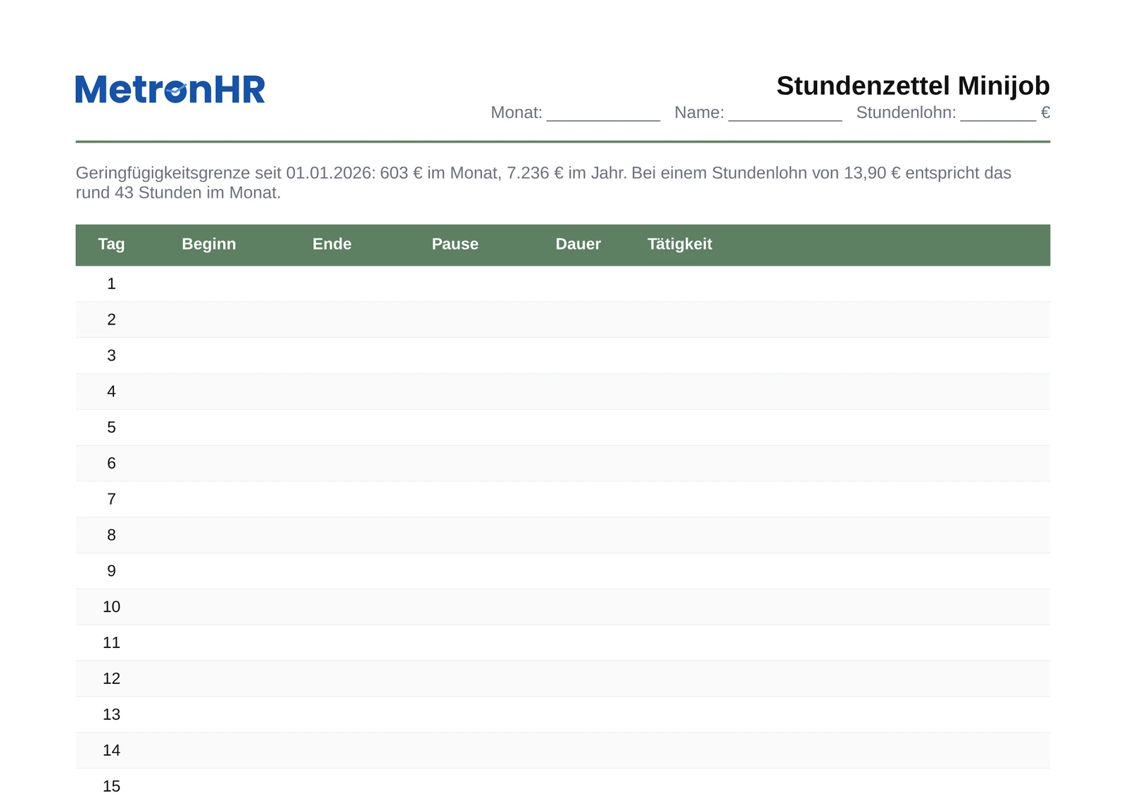 Preview: A timesheet for mini-jobs with earnings monitoring