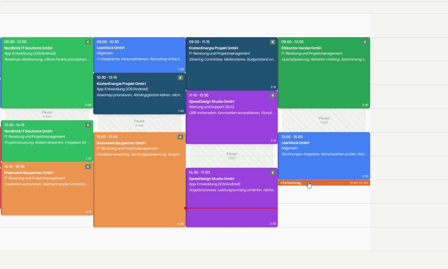 Zeiterfassungs-Dashboard mit Projektzuordnung